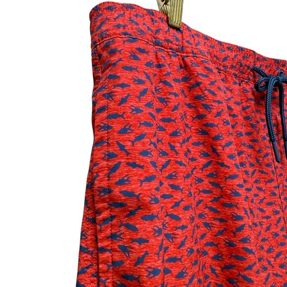 Vineyard Vines Mens Swim Trunks XL Coral Red Blue Fish Elastic Drawstring Shorts - Picture 8 of 9